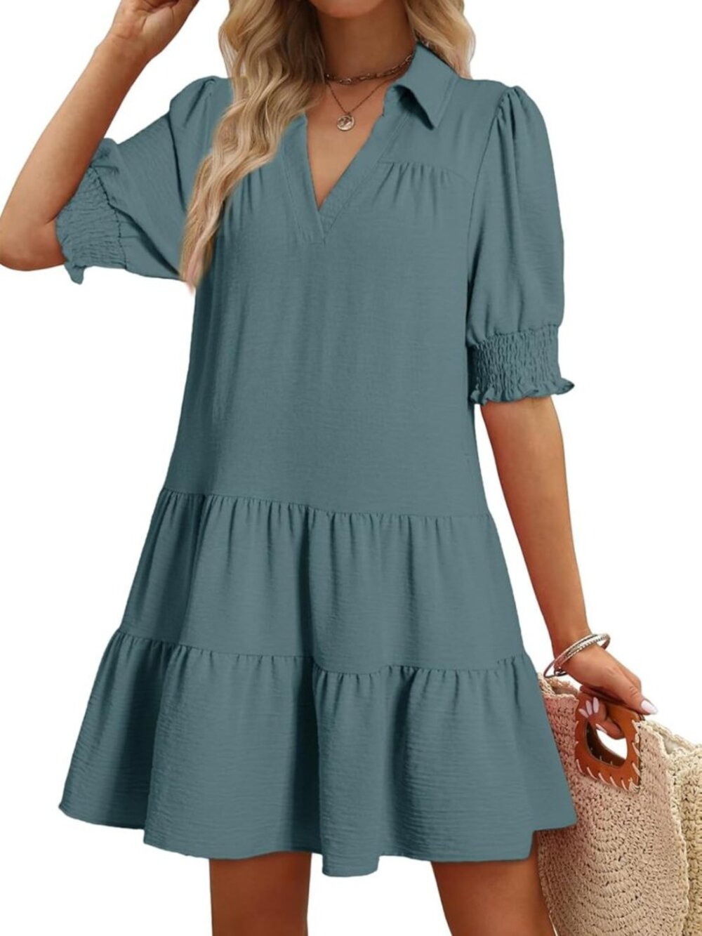 Chic Midi Summer Dress with Lapel Collar & Pleated Design - Casual Fashion